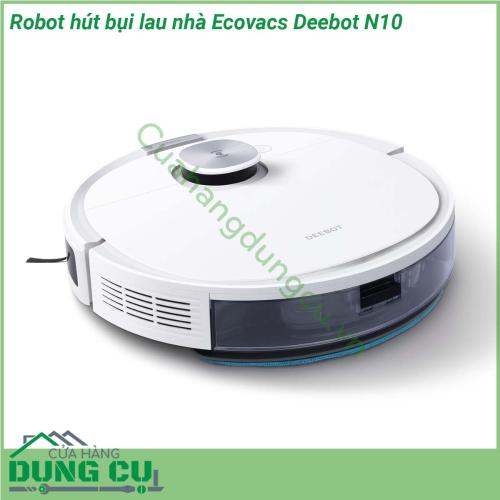 Robot hút bụi lau nhà Ecovacs Deebot N10 là robot hút bụi lau nhà có khả năng làm sạch mạnh mẽ và thông minh Với lực hút lên tới 4300Pa hệ thống lau tự điều tiết nước OZMO công nghệ quét laser lập bản đồ TrueMapping chính xác thời lượng pin dài và khả năng tránh vật cản ưu việt Deebot N10 sẽ giúp ngôi nhà của bạn luôn sạch sẽ