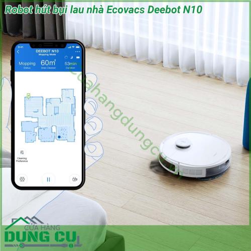 Robot hút bụi lau nhà Ecovacs Deebot N10 là robot hút bụi lau nhà có khả năng làm sạch mạnh mẽ và thông minh Với lực hút lên tới 4300Pa hệ thống lau tự điều tiết nước OZMO công nghệ quét laser lập bản đồ TrueMapping chính xác thời lượng pin dài và khả năng tránh vật cản ưu việt Deebot N10 sẽ giúp ngôi nhà của bạn luôn sạch sẽ