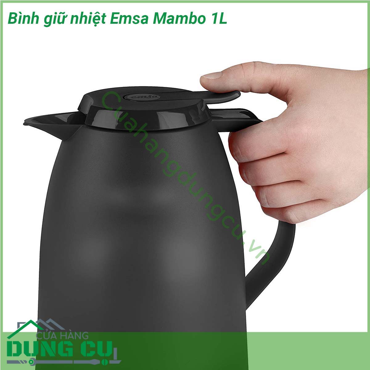 Bình giữ nhiệt Emsa Mambo 1L sở hữu thiết kế vô cùng ấn tượng với vỏ bình làm bằng nhựa bóng cao cấp thiết kế đơn giản trang nhã nhiều màu sắc siêu bền Sẽ là một thiết bị gia dụng không thể thiếu trong mỗi gia đình