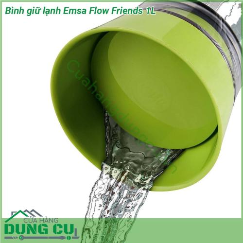 Bình giữ lạnh Emsa Flow Friends 1L với kiểu dáng đẹp thiết kế thông minh có cục làm lạnh dưới đáy bình bạn chỉ cần cho cục làm lạnh vào tủ đá 30 phút trước khi dùng sau đó lắp vào đáy bình là có thể giữ lạnh được 4 tiếng