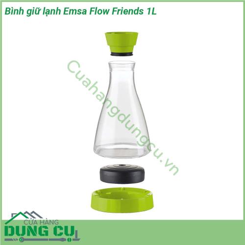 Bình giữ lạnh Emsa Flow Friends 1L với kiểu dáng đẹp thiết kế thông minh có cục làm lạnh dưới đáy bình bạn chỉ cần cho cục làm lạnh vào tủ đá 30 phút trước khi dùng sau đó lắp vào đáy bình là có thể giữ lạnh được 4 tiếng