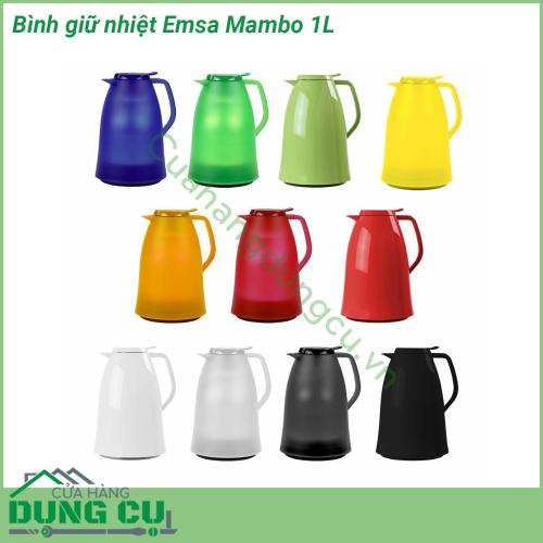 Bình giữ nhiệt Emsa Mambo 1L sở hữu thiết kế vô cùng ấn tượng với vỏ bình làm bằng nhựa bóng cao cấp thiết kế đơn giản trang nhã nhiều màu sắc siêu bền Sẽ là một thiết bị gia dụng không thể thiếu trong mỗi gia đình