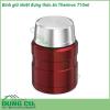 Bình giữ nhiệt đựng thức ăn Thermos 710ml với thiết kế nhỏ gọn kiểu dáng sang trọng  thiết kế an toàn bên trong và bên ngoài bình được chế tạo hoàn toàn bằng thép không gỉ chống trầy xước cho độ bền cao khi sử dụng hàng ngày Bình giữ nhiệt đựng thức ăn Thermos sẽ là người bạn đồng hành không thể thiếu của bạn cho mỗi chuyến đi du lịch công ty hay đến trường học   