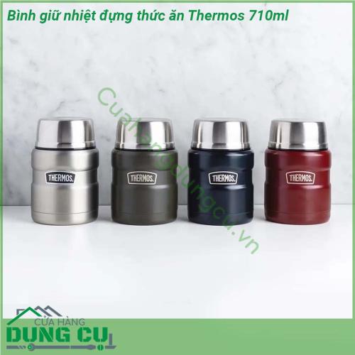 Bình giữ nhiệt đựng thức ăn Thermos 710ml với thiết kế nhỏ gọn kiểu dáng sang trọng  thiết kế an toàn bên trong và bên ngoài bình được chế tạo hoàn toàn bằng thép không gỉ chống trầy xước cho độ bền cao khi sử dụng hàng ngày Bình giữ nhiệt đựng thức ăn Thermos sẽ là người bạn đồng hành không thể thiếu của bạn cho mỗi chuyến đi du lịch công ty hay đến trường học   