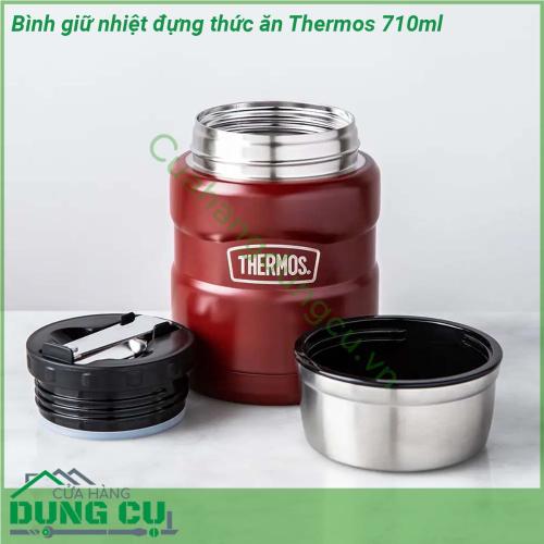 Bình giữ nhiệt đựng thức ăn Thermos 710ml với thiết kế nhỏ gọn kiểu dáng sang trọng  thiết kế an toàn bên trong và bên ngoài bình được chế tạo hoàn toàn bằng thép không gỉ chống trầy xước cho độ bền cao khi sử dụng hàng ngày Bình giữ nhiệt đựng thức ăn Thermos sẽ là người bạn đồng hành không thể thiếu của bạn cho mỗi chuyến đi du lịch công ty hay đến trường học   