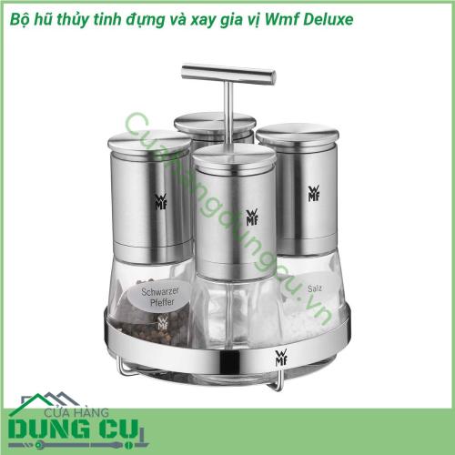 Bộ hũ thủy tinh đựng và xay gia vị Wmf Deluxe có hộp đựng làm bằng thủy tinh dễ dàng để làm sạch và làm sạch trong máy rửa chén Phần trên tùy chọn làm bằng thép không gỉ Cromargan 18 10  Giá đỡ đựng giấm và dầu cối xay muối cối xay tiêu làm bằng thép không gỉ Cromargan chống gỉ  Thích hợp cho dầu giấm nước tương​​​​​​​