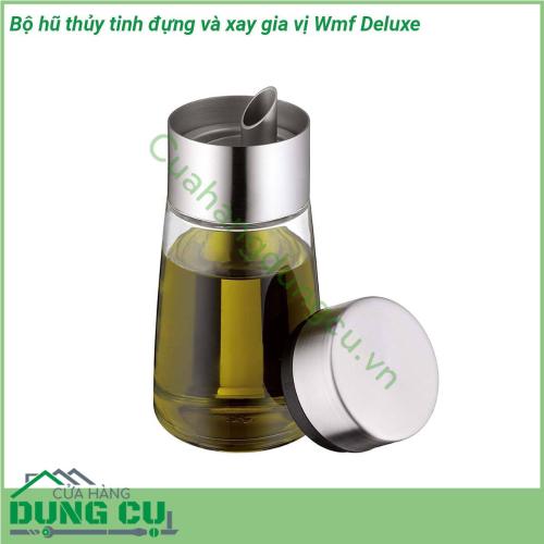 Bộ hũ thủy tinh đựng và xay gia vị Wmf Deluxe có hộp đựng làm bằng thủy tinh dễ dàng để làm sạch và làm sạch trong máy rửa chén Phần trên tùy chọn làm bằng thép không gỉ Cromargan 18 10  Giá đỡ đựng giấm và dầu cối xay muối cối xay tiêu làm bằng thép không gỉ Cromargan chống gỉ  Thích hợp cho dầu giấm nước tương​​​​​​​