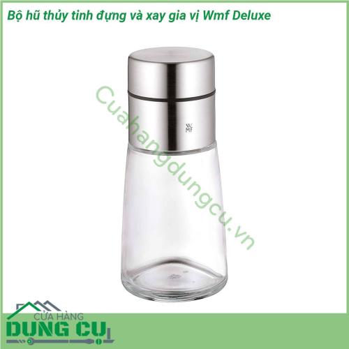 Bộ hũ thủy tinh đựng và xay gia vị Wmf Deluxe có hộp đựng làm bằng thủy tinh dễ dàng để làm sạch và làm sạch trong máy rửa chén Phần trên tùy chọn làm bằng thép không gỉ Cromargan 18 10  Giá đỡ đựng giấm và dầu cối xay muối cối xay tiêu làm bằng thép không gỉ Cromargan chống gỉ  Thích hợp cho dầu giấm nước tương​​​​​​​