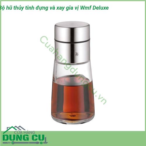 Bộ hũ thủy tinh đựng và xay gia vị Wmf Deluxe có hộp đựng làm bằng thủy tinh dễ dàng để làm sạch và làm sạch trong máy rửa chén Phần trên tùy chọn làm bằng thép không gỉ Cromargan 18 10  Giá đỡ đựng giấm và dầu cối xay muối cối xay tiêu làm bằng thép không gỉ Cromargan chống gỉ  Thích hợp cho dầu giấm nước tương​​​​​​​