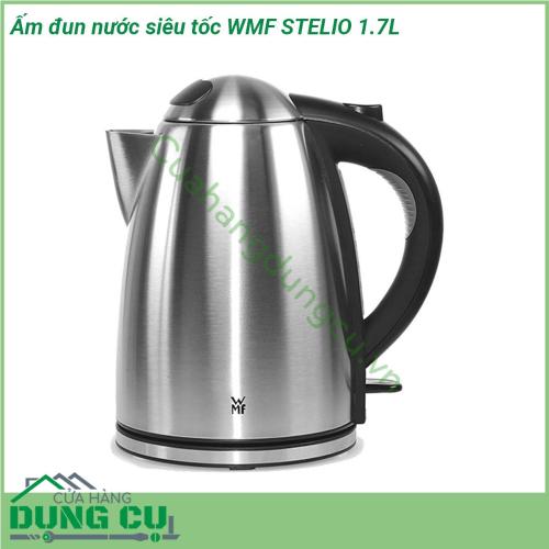 Ấm đun nước siêu tốc WMF STELIO 1 7L thiết kế đơn giản với với thép không gỉ Cromargan mang lại cảm giác sang trọng cho nhà bếp Ấm đun được trang bị công suất 2 400W mạnh mẽ và cho phép đun nóng nước thuận tiện và nhanh chóng  Tay cầm cao su chống trượt đảm bảo sự thoải mái tối đa và an toàn cho bạn khi sử dụng