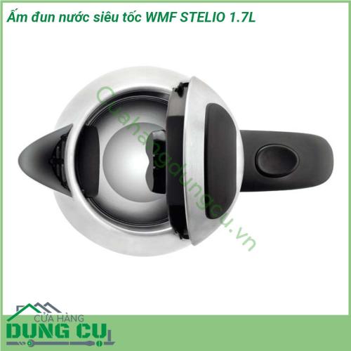 Ấm đun nước siêu tốc WMF STELIO 1 7L thiết kế đơn giản với với thép không gỉ Cromargan mang lại cảm giác sang trọng cho nhà bếp Ấm đun được trang bị công suất 2 400W mạnh mẽ và cho phép đun nóng nước thuận tiện và nhanh chóng  Tay cầm cao su chống trượt đảm bảo sự thoải mái tối đa và an toàn cho bạn khi sử dụng