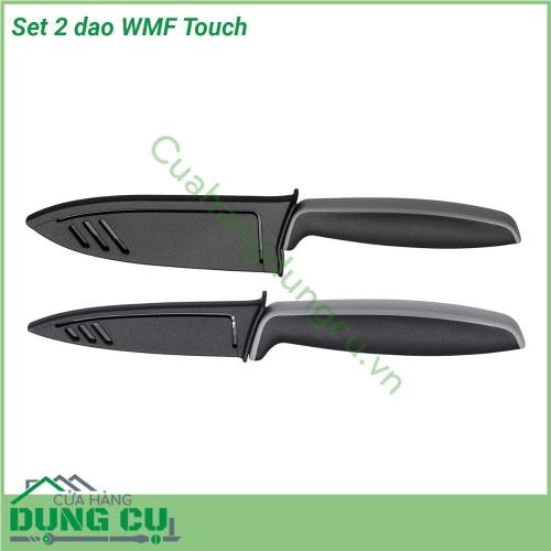 Set 2 dao WMF Touch có bao đựng dài 13cm và 9cm từ tay cầm đến lưỡi dao đều có màu sắc tươi mới hiện đại - mang đến cho bạn một tâm trạng thoải mái Lưỡi phủ được làm bằng thép lưỡi đặc biệt Điều này đảm bảo cho bạn độ sắc nét cao và kết quả cắt đáng tin cậy với bề mặt cắt mịn rất thuận tiện để thái rau hoa quả nấm phô mai và cả thịt luôn