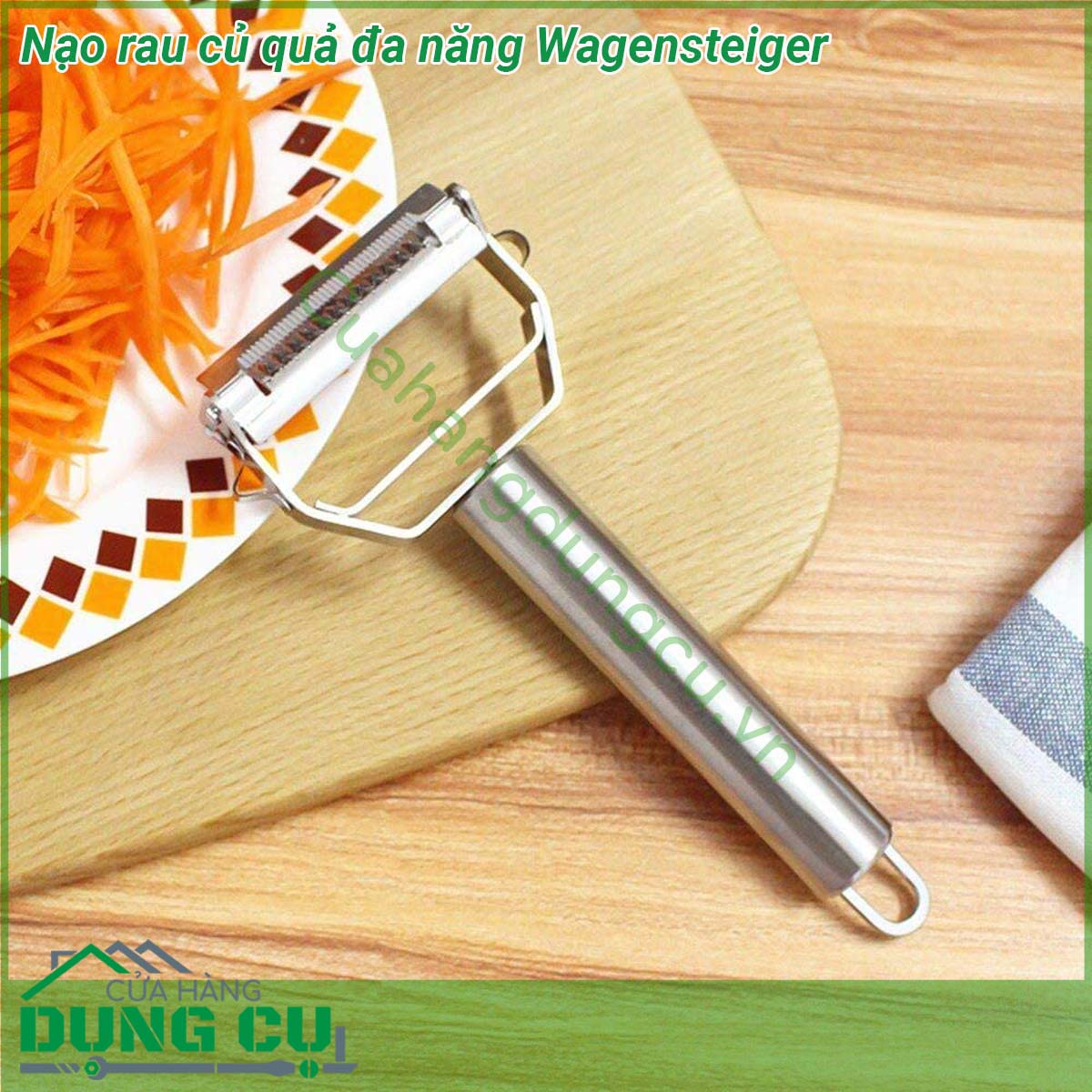 Nạo rau củ quả đa năng Wagensteiger với lưỡi dao kép 2in1 tiện lợi loại bỏ mắt phần hỏng của nguyên liệu nhanh chóng Vật liệu thép không gỉ bền bỉ an toàn với sức khỏe thiết kế cầm tay đơn giản đáp ứng nhu cầu gọt bất kỳ loại rau củ quả nào chắc chắn sẽ là sản phẩm cần thiết cho chị em nội chợ