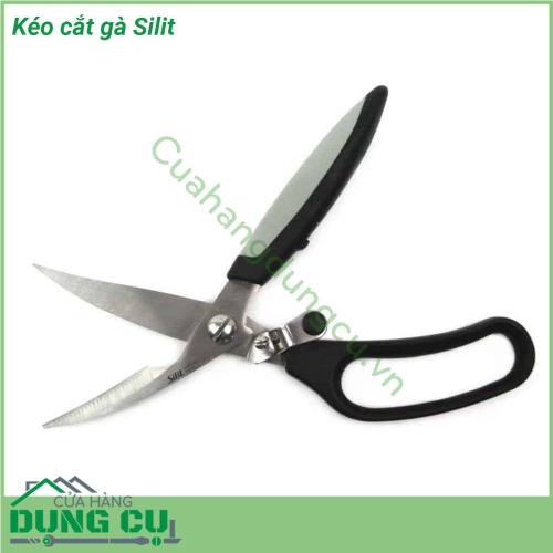 Kéo cắt gà Silit với lưỡi kéo được làm từ thép không gỉ cao cấp cực bền và sắc cho phép cắt chính xác và gọn ghẽ xương thịt và sụn gia cầm mà không có thịt hoặc xương vỡ vụn Tay cầm lót cao su thiết kế thông minh giúp người dùng dễ cầm nắm và sử dụng lực khi cắt gà cắt khá chắc tay không bị đau