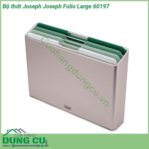 Bộ thớt Joseph Joseph Folio Large 60197 bề mặt cắt dễ dàng thân thiện với dao với các cạnh bắt vụn chân chống trượt Thớt được mã hóa màu cho các loại thực phẩm khác nhau  Vật liệu cao cấp không chứa BPA rất an toàn cho sức khỏe