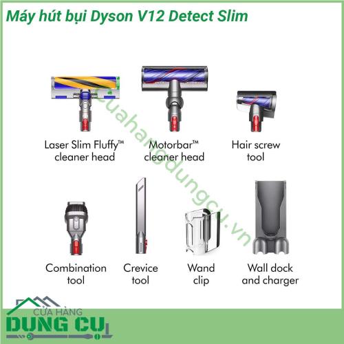 Máy hút bụi cầm tay không dây Dyson V12 Detect Slim được thiết kế hiện đại kiểu dáng mới Dyson V12 là một trong những cải tiến hiện đại và đời mới nhất của Dyson mang đến công nghệ chưa từng thấy trước đây cho Máy hút bụi Dyson trong việc chăm sóc sàn nhà của gia đình văn phòng làm việc hay tại khách sạn resort  Máy hút bụi Dyson V12 bổ sung tia laser xanh tích hợp chiếu sáng các hạt bụi không nhìn thấy bằng mắt trên sàn cứng và cảm biến Piezo có thể đếm các hạt bụi xuống đến mức siêu nhỏ