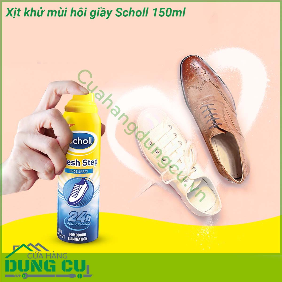 Xịt khử mùi hôi giày Scholl 150ml dạng chai xịt tiện dụng sản phẩm của Đức dành cho người thường xuyên phải đi giày người nhiều mồ hôi chân với khả năng loại bỏ mùi hôi khó chịu Sản phẩm dạng xịt được đóng chai 150ml tiện dụng Sản phẩm xịt khử mùi hôi giày phù hợp với những người thường xuyên mang giày hoặc giày để lâu trong tủ có mùi khó chịu cũng có thể được cải thiện nhanh chóng Sản phẩm loại bỏ vi khuẩn trong giày tất và để lại sự khô thoáng sạch sẽ và sự an tâm cho người sử dụng