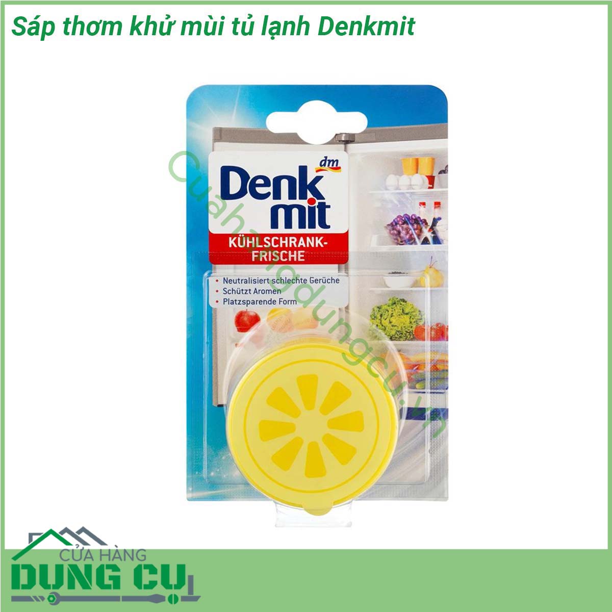Sáp thơm khử mùi tủ lạnh Denkmit được thiết kế rất đơn giản nhỏ gọn  được sản xuất theo công nghệ hiện đại đến từ Đức chiết xuất từ rong biển - thành phần có sẵn trong tự nhiên có tác dụng trung hòa các loại mùi hôi khó chịu trong tủ lạnh  