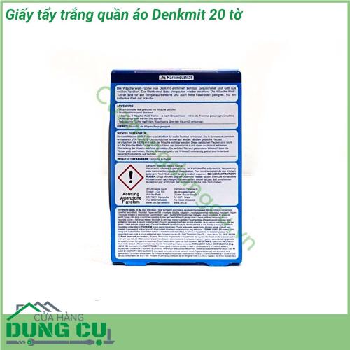 Giấy tẩy trắng quần áo Denkmit 20 tờ không độc hại khôi phục những bộ áo quần trắng xỉn màu trở nên trắng sáng như mới Bạn sẽ không phải mất thời gian ngâm tẩy thông thường bạn chỉ cần bỏ 1-2 tờ giấy tẩy trắng quần áo Denkmit vào giặt chung là quần áo của bạn đã trắng sáng trở lại như mới