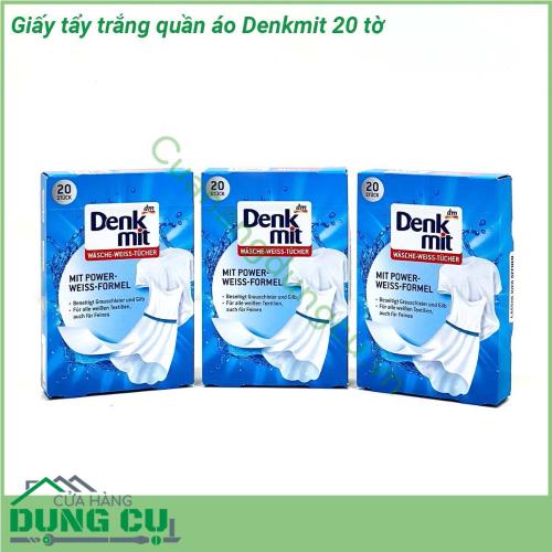 Giấy tẩy trắng quần áo Denkmit 20 tờ không độc hại khôi phục những bộ áo quần trắng xỉn màu trở nên trắng sáng như mới Bạn sẽ không phải mất thời gian ngâm tẩy thông thường bạn chỉ cần bỏ 1-2 tờ giấy tẩy trắng quần áo Denkmit vào giặt chung là quần áo của bạn đã trắng sáng trở lại như mới