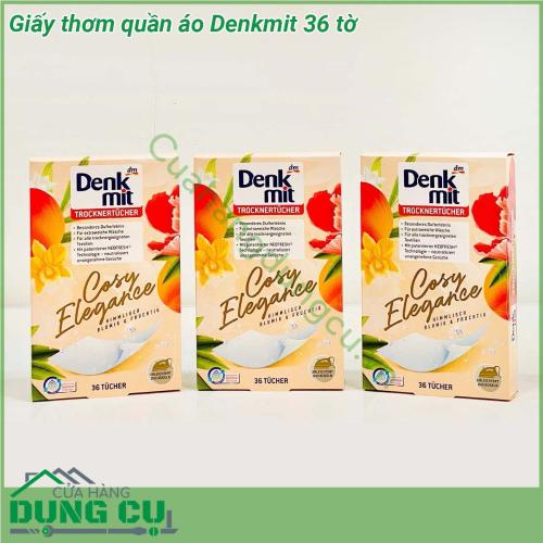 Giấy thơm quần áo Denkmit 36 tờ với hương thơm tươi mát giúp quần áo ga gối luôn có mùi hương hoa dễ chịu kéo dài trong suốt quá trình sử dụng Cho 1 miếng giấy vào sấy cùng quần áo chăn ga giúp mang cả cánh đồng hoa nắng vào không gian phòng ngủ của bạn