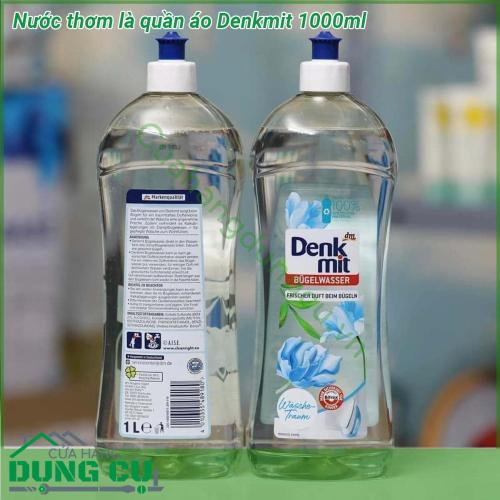 Nước thơm là quần áo Denkmit 1000ml được dùng cho các loại bàn là hơi nước giúp quần áo toả hương thơm ngát chống được hoen ố vàng Sản phẩm được ưa chuộng số 1 tại thị trường Đức không chỉ làm thơm nước này còn có tác dụng chống cặn và mảng bám vôi khi sử dụng bàn là hơi nước nhờ đó làm tăng tuổi thọ bàn là