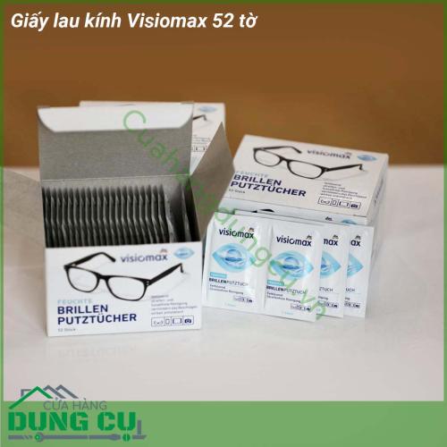 Giấy lau kính Visiomax 52 tờ được thiết kế riêng để làm sạch các bụi bẩn bám dính lên kính không để lại vệt mờ hạn chế tạo ra các vết xước trên bề mặt kính Đồng thời sản phẩm còn có tác dụng chống tĩnh điện và làm giảm sương mù