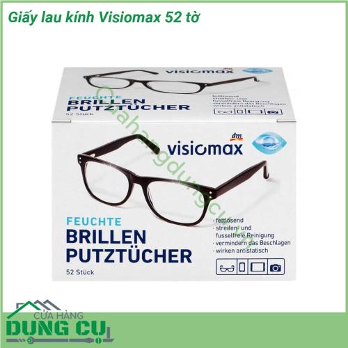 Giấy lau kính Visiomax 52 tờ được thiết kế riêng để làm sạch các bụi bẩn bám dính lên kính không để lại vệt mờ hạn chế tạo ra các vết xước trên bề mặt kính Đồng thời sản phẩm còn có tác dụng chống tĩnh điện và làm giảm sương mù