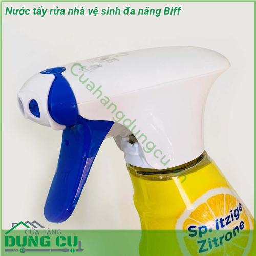 Nước tẩy rửa nhà vệ sinh đa năng Biff với công thức đặc biệt và hiệu suất làm sạch cực mạnh nhờ chức năng tạo bọt kép (loại bọt làm sạch cho phép bạn dễ dàng lựa chọn đúng khu vực vị trí cần làm sạch nhỏ hoặc rộng hơn) giúp đánh bay các vết ố bẩn lâu ngày trên đồ sành sứ như bồn rửa mặt bồn tắm bồn cầu tường gạch men kệ bếp giúp phòng bếp phòng tắm nhà vệ sinh luôn trắng sạch như mới