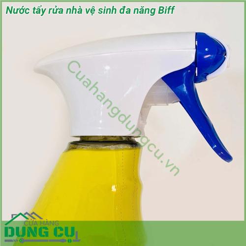 Nước tẩy rửa nhà vệ sinh đa năng Biff với công thức đặc biệt và hiệu suất làm sạch cực mạnh nhờ chức năng tạo bọt kép (loại bọt làm sạch cho phép bạn dễ dàng lựa chọn đúng khu vực vị trí cần làm sạch nhỏ hoặc rộng hơn) giúp đánh bay các vết ố bẩn lâu ngày trên đồ sành sứ như bồn rửa mặt bồn tắm bồn cầu tường gạch men kệ bếp giúp phòng bếp phòng tắm nhà vệ sinh luôn trắng sạch như mới