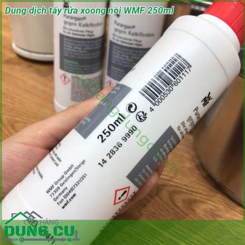 Dung dịch tẩy rửa xoong nồi WMF 250ml giúp làm sạch các vết ố vàng bị két bám bẩn bởi dầu mỡ khó đánh rửa một cách nhanh chóng đem lại vẻ sáng bóng cho xoong nồi Với thành phần khoáng chất làm sạch tự nhiên (canxi cacbonat) xà phòng tự nhiên và natri cacbonat (soda) nên rất vệ sinh và an toàn Không hại da tay và môi trường