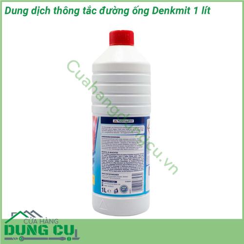 Dung dịch thông cống Denkmit 1 lít nhẹ nhàng loại bỏ tác nhân cứng đầu gây tắc nghẽn ống bởi tóc dầu mỡ hoặc xà phòng Công thức mang lại tác dụng hiệu quả cao đồng thời giúp loại bỏ mùi khó chịu Sản phẩm phù hợp với tất cả các loại đường ống phổ biến Kết quả đem lại đường ống được vệ sinh sạch sẽ