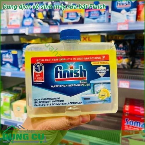 Dung dịch vệ sinh máy rửa bát Finish nhờ công thức vệ sinh làm sạch kép tất cả các loại dầu mỡ thực phẩm chất béo nước vôi cứng canxi đóng két sẽ được hòa tan đánh bay làm sạch loại bỏ một cách an toàn và hiểu quả ngay cả ở những nơi khó tiếp cận nhất như bộ lọc cánh tay phun khoang máy đường ống bơm nước vv…