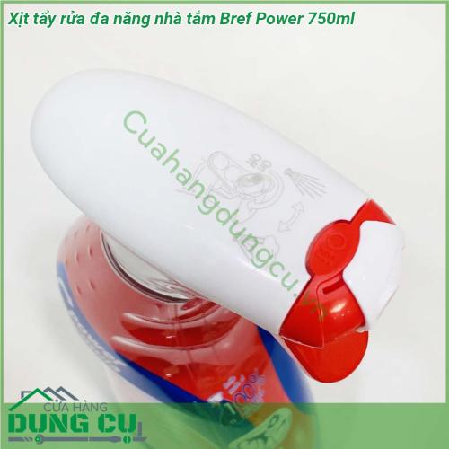 Xịt tẩy rửa đa năng nhà tắm Bref Power 750ml với công thức đặc biệt và hiệu suất làm sạch cực mạnh nhờ chức năng tạo bọt kép giúp loại bỏ ngay các vết bẩn cứng đầu như các vết bám bẩn vết đốm nước cặn kem đánh răng  cặn canxi gỉ sắt cặn xà phòng bám két lâu ngày trên gương  vách kính nhà tắm vòi chậu inox bồn rửa sen vòi bồn tắm tường gạch…