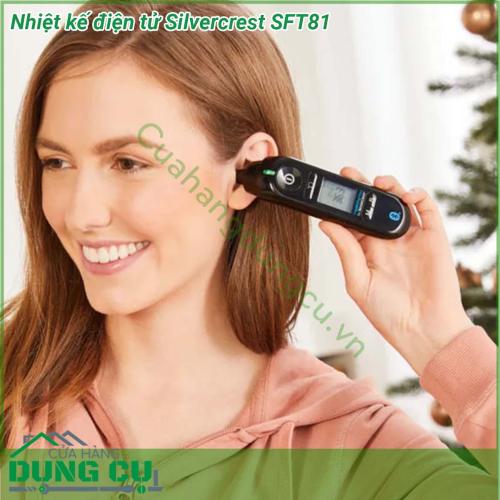 Nhiệt kế điện tử Silvercrest SFT81 phù hợp đo nhiệt độ cơ thể người (trong tay với người lớn hoặc trên trán trên tai với trẻ em) nhiệt độ đồ vật hoặc chất lỏng Đặc biệt phù hợp cho các gia đình có con nhỏ vì máy sử dụng đo được trên trán ngay cả khi trẻ ngủ mà không gây mất giấc