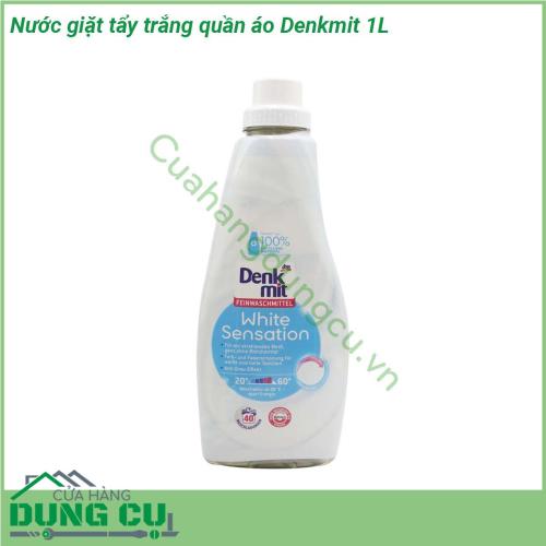 Nước giặt tẩy trắng quần áo Denkmit 1L làm sạch và bảo vệ các loại vải có chứa bông màu trắng và sáng màu  Vải được bảo vệ khỏi bị Oxi hoá nhanh chóng Cho một màu trắng rực rỡ – mà không cần bất kỳ chất tẩy trắng nào