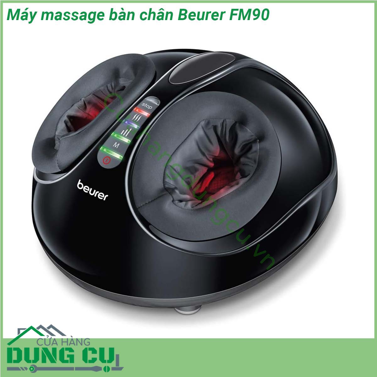 Máy massage bàn chân Beurer FM90 có kiểu dáng gọn gàng dễ sử dụng với hệ thống đèn LED giúp bạn quan sát dễ dàng các chức năng đang hoạt động vỏ máy có thể dễ dàng tháo rời để giặt sạch định kì đảm bảo vệ sinh Bên cạnh đó phần đặt bàn chân vừa vặn với cỡ giày 46 vì vậy mọi người trong gia đình đều có thể sử dụng  Máy massage này sẽ giúp kích thích tuần hoàn máu thúc đẩy tái tạo tế bào mới thư giãn các cơ bị căng cũng như tăng cường sức khỏe và độ dẻo dai cho đôi chân nâng cao sức khỏe cho bạn
