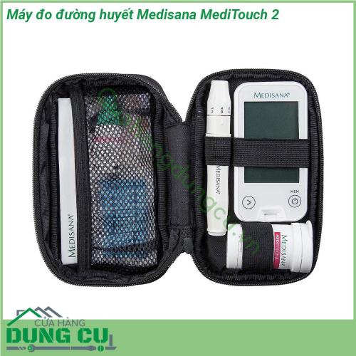 Máy đo đường huyết Medisana MediTouch 2 kiểu dáng nhỏ gọn và dễ dàng sử dụng màn hình LCD lớn có hiển thị ngày và thời gian đo giúp bệnh nhân dễ dàng quan sát kết quả sau khi đo tiểu đường Kim lấy máu của Meditouch 2 có nhiều nấc khác nhau phù hợp với từng loại da dày hoặc mỏng làm giảm cảm giác đau khi lấy máu