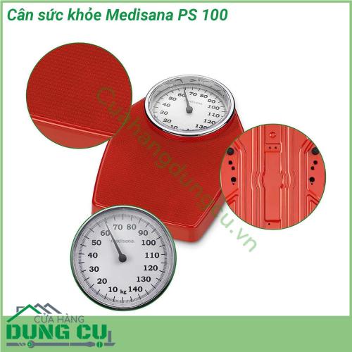 Cân sức khỏe Medisana PS 100 với thiết kế hiện đại cùng kiểu dáng sang trọng toàn bộ thân máy làm bằng thép không rỉ dày dặn và chắc chắn phần mặt trên được tráng lớp sơn màu đỏ chống trơn trượt an toàn cho người cân đặc biệt là người già và trẻ em