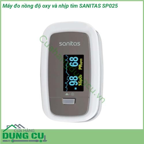 Máy đo nồng độ oxy và nhịp tim SANITAS SP025 với thiết kế nhỏ gọn sử dụng kẹp ngón tay với độ chính xác cao và kèm theo chức năng báo động hiện đại Máy có thiết kế màn hình hiển thị to dễ đọc giúp người già hay người yếu về mắt có thể dễ dàng quan sát và đọc chính xác kết quả Máy có kích thước nhỏ gọn thao tác đo máy đơn giản chỉ với 1 nút nhấn mà không cần tới người có chuyên môn