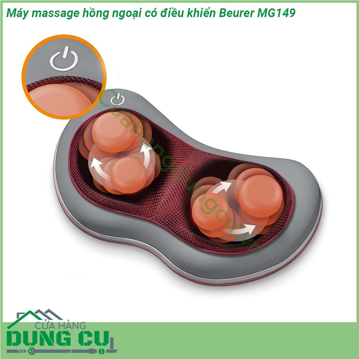 Máy massage hồng ngoại có điều khiển Beurer MG149 được thiết kế gọn nhẹ thích hợp sử dụng ở nhiều vị trí như giường ngủ trên ghế sản phẩm có 4 đầu xoay kết hợp với đèn hồng ngoại sẽ xoa bóp vào các cơ và huyệt giúp giảm đau giảm tình trạng căng cơ xua tan những cơn mệt mỏi ở nhiều vị trí trên cơ thể như đầu gáy lưng chân