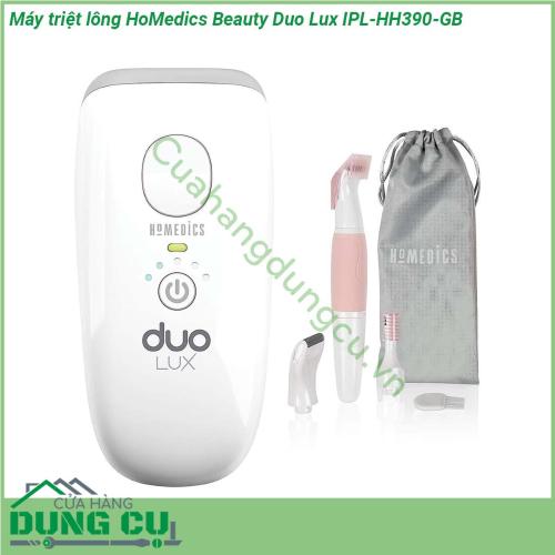 Máy triệt lông HoMedics Beauty Duo Lux IPL-HH390-GB là một thiết bị triệt lông nhỏ gon thiết kế thời trang Máy triệt lông dễ dàng sử dụng tại nhà Với công nghệ huỳnh quang tiên tiến (AFT) Freeglide và Intense Pulse Light (IPL) cung cấp các phương pháp điều trị linh hoạt đem lại hiệu quả cao nhất trong các công nghệ triệt lông