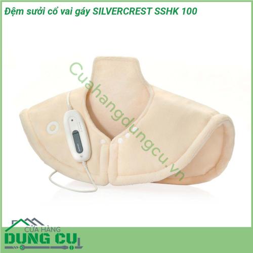 Đệm sưởi cổ vai gáy SILVERCREST SSHK 100 được thiết kế làm dịu sự ấm áp cho vùng vai và cổ Với chất liệu mặt trên siêu mềm thoáng khí dễ chăm sóc và vệ sinh - có thể giặt bằng máy ở 30 °C (chu kỳ cực kỳ nhẹ nhàng)  Với 6 mức nhiệt độ điều chỉnh riêng bằng các nút ấn Tự động tắt sau khoảng 90 phút