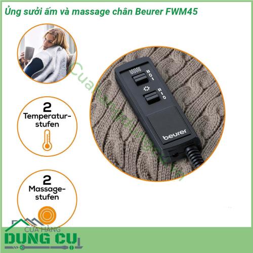 Ủng sưởi ấm và massage chân Beurer FWM45 được làm bằng lớp lông mịn bên trong bên ngoài là lớp vải dầy màu bắt mắt chiếc ủng này sử dụng nguồn điện để làm nóng phần đệm bông mang lại cho bạn cảm giác ấm áp dễ chịu Với Ủ ấm massage chân Beurer FWM45 bạn chỉ cần cho chân vào trong và giữ trong khoảng vài phút hơi ấm sẽ đi từ chân lan tỏa khắp cơ thể bạn mang lại cảm giác ấm áp nhanh chóng