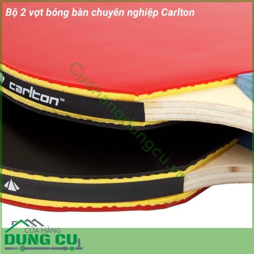 Bộ 2 vợt bóng bàn chuyên nghiệp Carlton với bề mặt cao su mềm phủ ngoài vợt gỗ cho phép bóng nảy tốt và đánh dễ hơn cảm giác rất thích Tay cầm vợt bằng gỗ cao cấp 7 lớp vừa vặn  tạo cảm giác thoải mái khi cầm nắm và có độ bền bỉ duy trì suốt thời gian dài