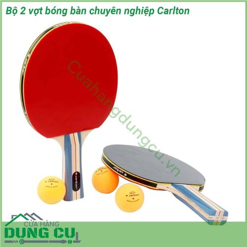 Bộ 2 vợt bóng bàn chuyên nghiệp Carlton với bề mặt cao su mềm phủ ngoài vợt gỗ cho phép bóng nảy tốt và đánh dễ hơn cảm giác rất thích Tay cầm vợt bằng gỗ cao cấp 7 lớp vừa vặn  tạo cảm giác thoải mái khi cầm nắm và có độ bền bỉ duy trì suốt thời gian dài