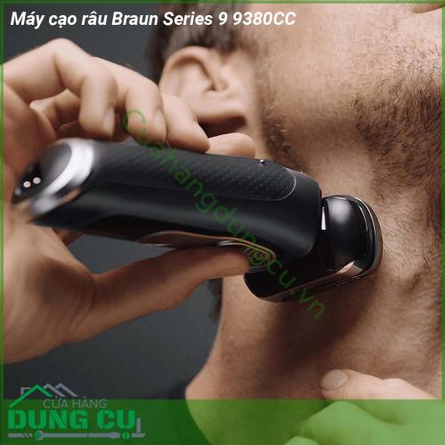 Máy cạo râu Braun Series 9 9380CC với đầu cạo Braun được thiết kế độc đáo để có thể cắt những sợi lông dưới 0 05mm và công nghệ AutoSense tự động điều chỉnh công suất theo mật độ râu của bạn để cạo sát ngay cả trên những bộ râu rậm rạp Máy có khả năng chống nước 100 vì vậy bạn có thể cạo râu bằng bọt gel hoặc thậm chí dưới vòi hoa sen để có trải nghiệm cạo râu sảng khoái