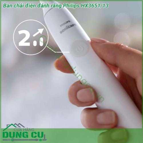 Bàn chải điện đánh răng Philips HX3651 13 được thiết kế mỏng nhẹ và tiện dụng giúp bàn chải đánh răng dễ cầm và sử dụng để bạn có được bàn chải sạch tuyệt vời mà không bị mỏi  Thời lượng pin kéo dài đến 14 ngày để có thể sử dụng trong thời gian dài mà không cần sạc  Công nghệ độc đáo loại bỏ mảng bám tốt hơn tới 3 lần so với bàn chải đánh răng thủ công