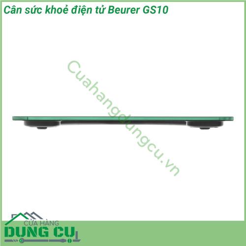 Cân sức khoẻ điện tử Beurer GS10 cung cấp chỉ số cân nặng chính xác cho người con vật hàng hóa trọng lượng tải chịu được tối đa lên đến 180 kg  Cân điện tử Beurer GS10 thiết kế sang trọng tăng tính thẩm mỹ cho không gian sử dụng giúp bạn theo dõi thường xuyên cân nặng của mình để cải thiện sức khỏe vóc dáng hiệu quả