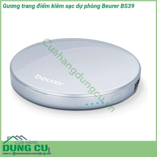 Gương trang điểm kiêm sạc dự phòng Beurer BS39 được thiết kế với màu sắc hình dáng sang trọng trang nhã nhỏ gọn có thể đem theo trong túi xách Gương tích hợp đèn LED sáng và đều sẽ tự động chiếu sáng gương khi mở ra Tích hợp sạc dự phòng ngay bên trong gương bạn vừa có thể soi gương trang điểm vừa có thể sạc đầy pin cực kì thuận tiện